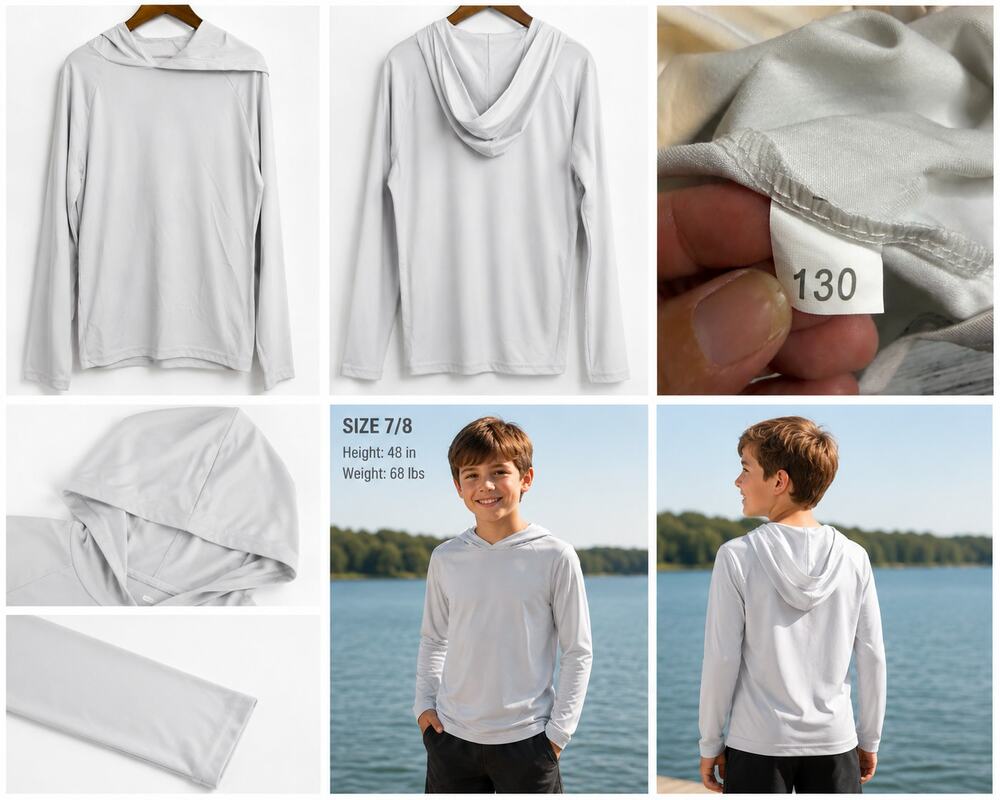 Kids Size 7/8 Lightweight Long Sleeve Hooded Shirt